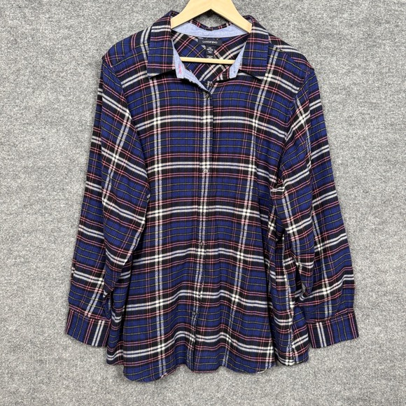 Lands' End Tops - Lands' End Womens Plus Size 2X Shirt Navy Red Plaid Windowpane Cotton Button Up